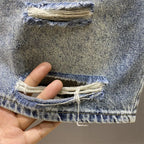 2024 Summer Latest Design Women's Knee-Length Casual Cotton Short Jeans Shorts Washed Blue Ripped Hole New Kpop Luxury Jeans