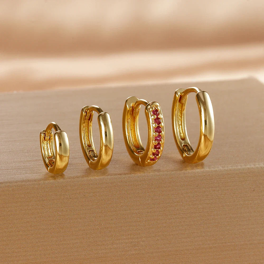 4PCS Set Stainless Steel Huggie Minimal Hoop Earrings 6/8/10mm Crystal Zirconia Helix Tragus Cartilage Earrings Piercing Jewelry