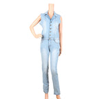 Denim Jumpsuit for Women Sexy Slim Fit Zipper Sleeveless V-Neck High Waist Fashion Jean Pants Rompers