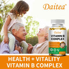 DAITEA - Vitamin B Complex Capsules - B12, B1, B2, B3, B5, B6, B7, B9, Folic Acid and Biotin - Reduce Stress, Boost Immunity