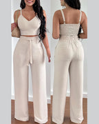 2025 Conjuntos Para Mujeres 2 Piezas Women V-neck Two-piece Set Backless Sleeveless Long Pants Casual 2 Piece Sets Women Outfit