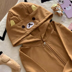Cute Cartoon Hoodie Rilakkumaed Zip-up Hoodie Teddy Bear Ears Long Sleeve Jacket Fashion Women's Casual Cardigan Cotton Clothing
