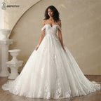 BEPEITHY Customized Strapless A Line Off Shoulder Long Sleeves Bride Ivory Wedding Dresses Glitter Court Train Bridal Gown 2025