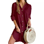 Elegant Women's White Spring And Autumn Casual Long Sleeved Lapel Button Up Shirt Dress 2024 Fashionable Woman Loose Mini Dress
