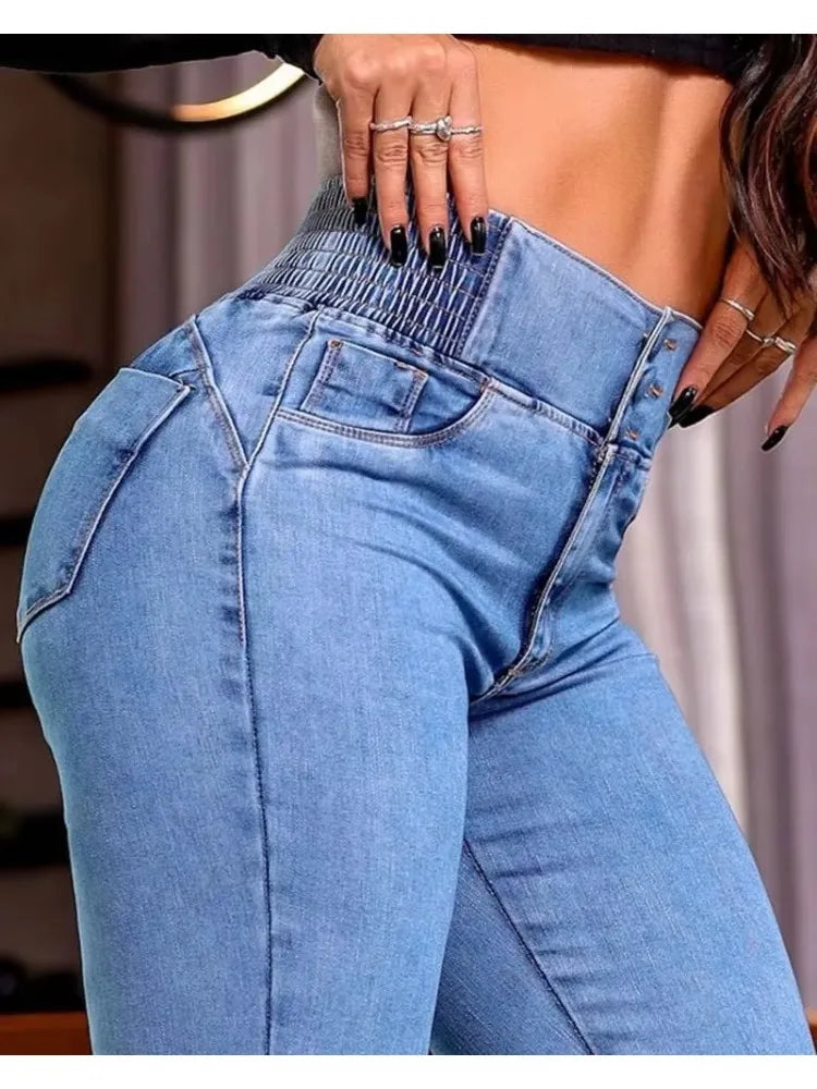 2025 Fashion Straight High Waist Jeans Women Elastic Skinny Denim Pants Y2K Trousers Shaping Butt Lift Slim-fit Jeans Black