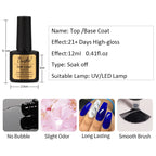 12ml Soak Off Nail Top Coat and Base Coat Set No Wipe UV Gel Nail Polish Semi Permanent Manicure Art Tool Primer Hybrid Varnish