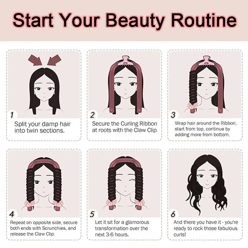 6-piece sleep styling set, no heat curling tool, women's overnight curling set.