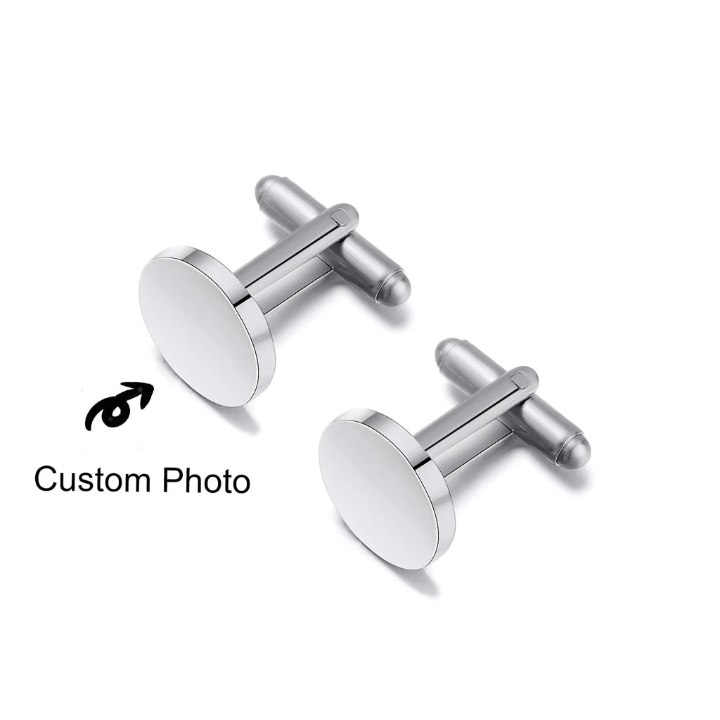 Custom Engraved Round Cufflinks & Tie Clip Set Stainless Steel Anniversary Wedding Birthday Groomsmen Gift for Father Husband