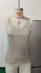 Amazon Quicktrade foreign trade explosion models Europe and the United States sexy ladies sequins summer light mature sexy V-nec