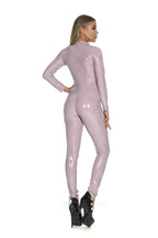 2025 Halloween Women's Wet Look Shiny PU Faux Leather Jumpsuit Suit Long Sleeve Zipper Open Crotch Latex Bodysuit Clubwear