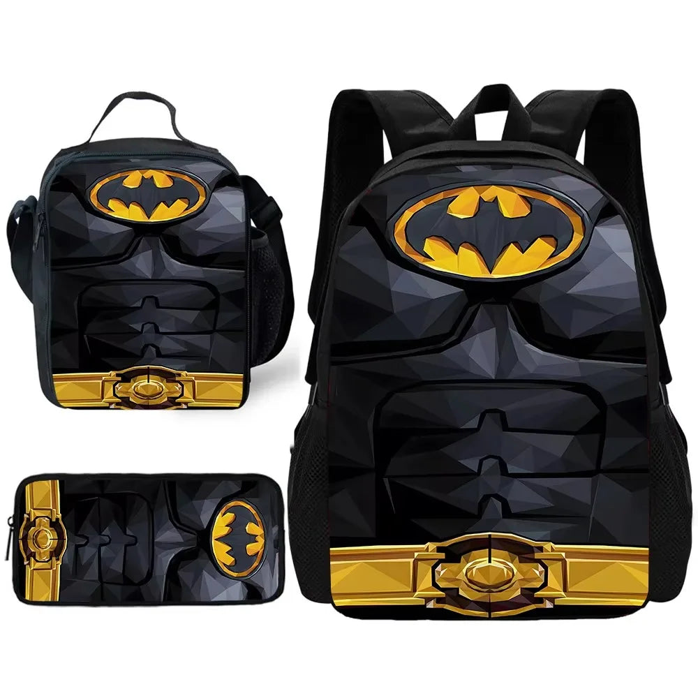 Child Superhero Batmans School Backpack with Lunch Bags ,Pencil Bags ,School Bags for Boys Girls Best Gift