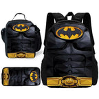 Child Superhero Batmans School Backpack with Lunch Bags ,Pencil Bags ,School Bags for Boys Girls Best Gift
