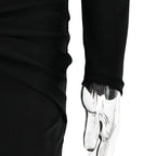 Articat Sexy Hollow Out Long Sleeved Elastic Tight Dress Women Pleats Double Layered Female Vestidos Elegant Party Evening Dress