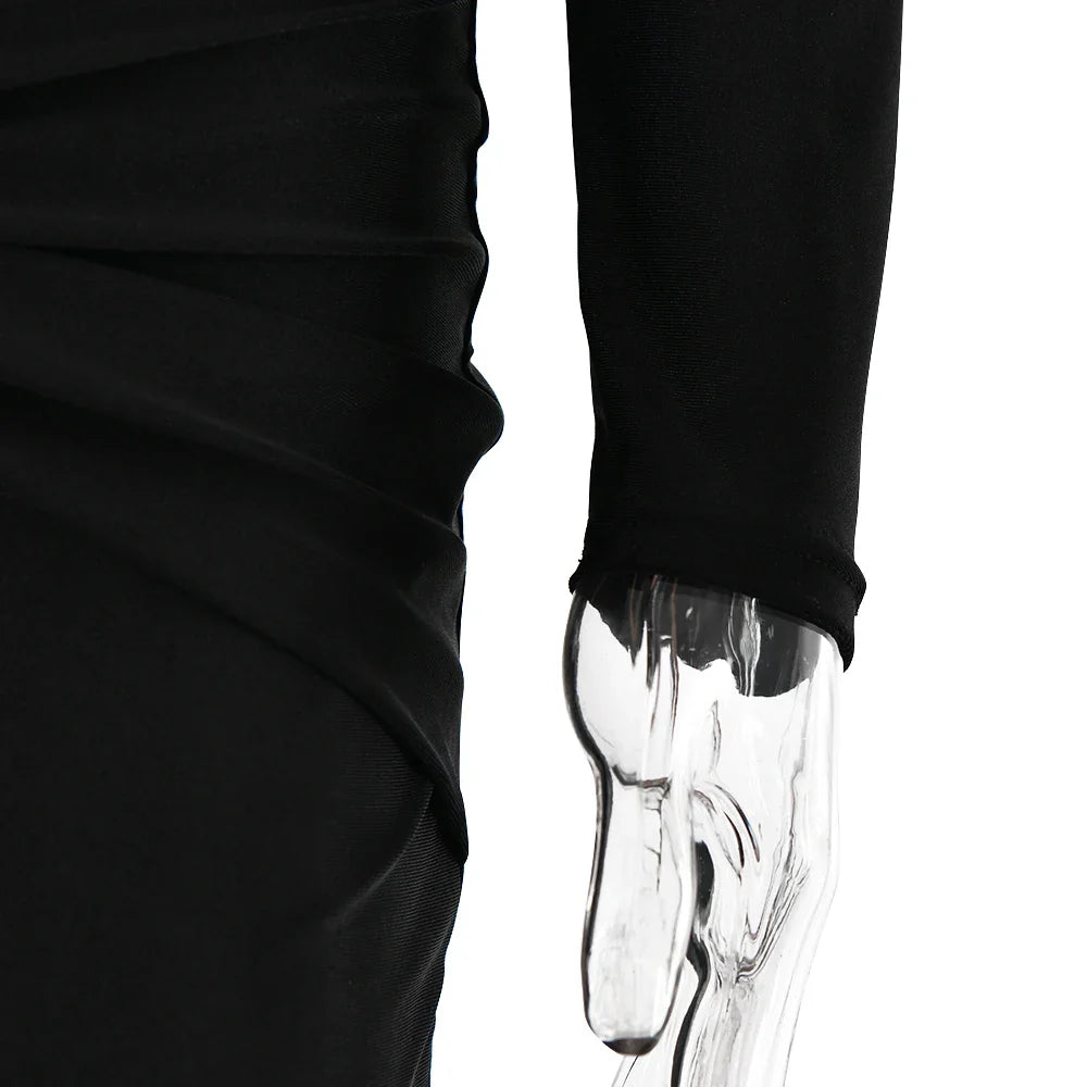 Articat Sexy Hollow Out Long Sleeved Elastic Tight Dress Women Pleats Double Layered Female Vestidos Elegant Party Evening Dress