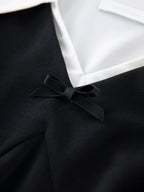 DUSHU Women Autumn Long SLeeve Dresses Office Lady Temperament Polo Neck A-LINE Long Dress Fake Two Patchwork Dress 24DS83358