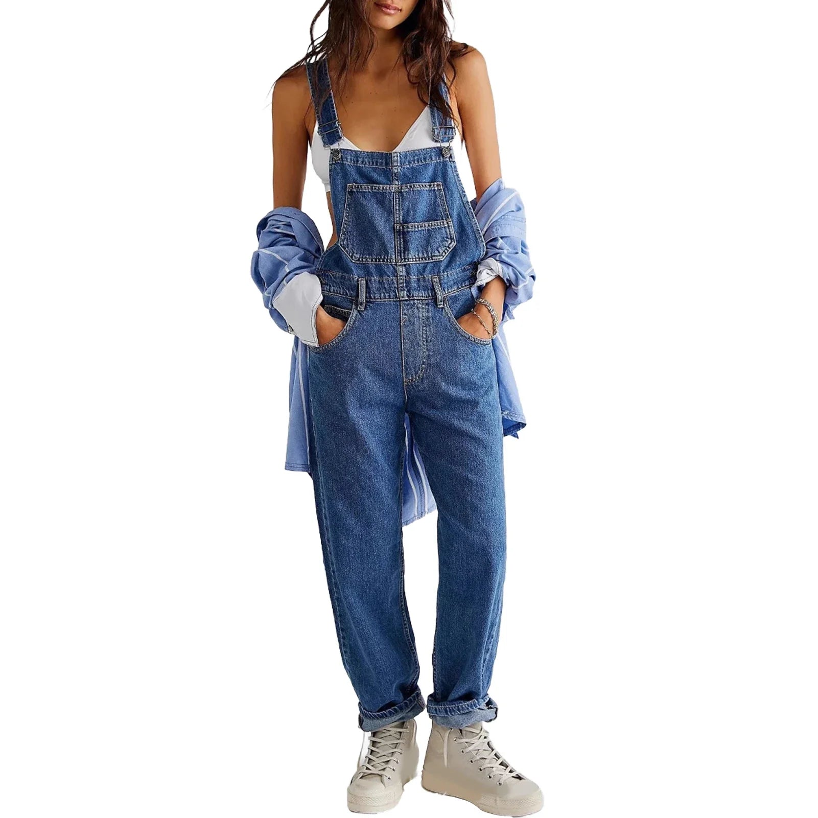 2023 Summer Black Jumpsuit Women Loose Dungarees Overalls Wide Leg Women Long Jumpsuit Ladies Overalls For Women