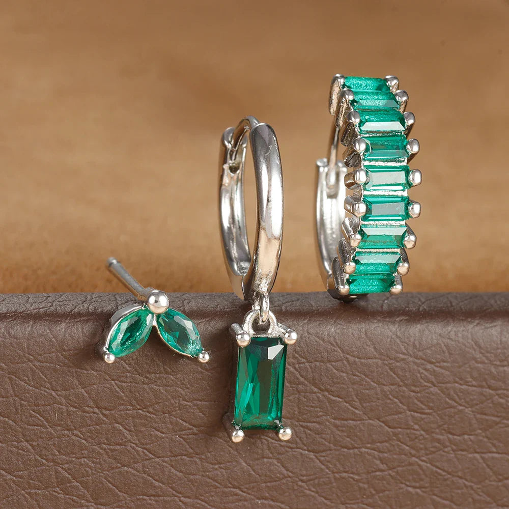 3PCS Stainless Steel Square Earrings Sets for Women Vintage Zircon Pendant Geometry Round Circle Hoop Earrings Piercing Jewelry