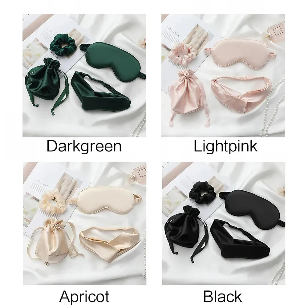 4 PCS Silk Sleeping Eye Mask Set Headband Headband Set Sleep Aid Eye Mask Rest Unisex Eye Mask Set