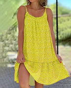 Cross border European and American Summer New Rural Style Big Swing Skirt with Floral Blossoms, Sleeveless Strap, Vest Dress