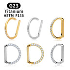 1/10PCS F136 G23 Titanium Piercing Nose Ring D Shape Hinged Segment CZ 16G Clicke Cartilage Tragus Helix Earrings Body Jewelry