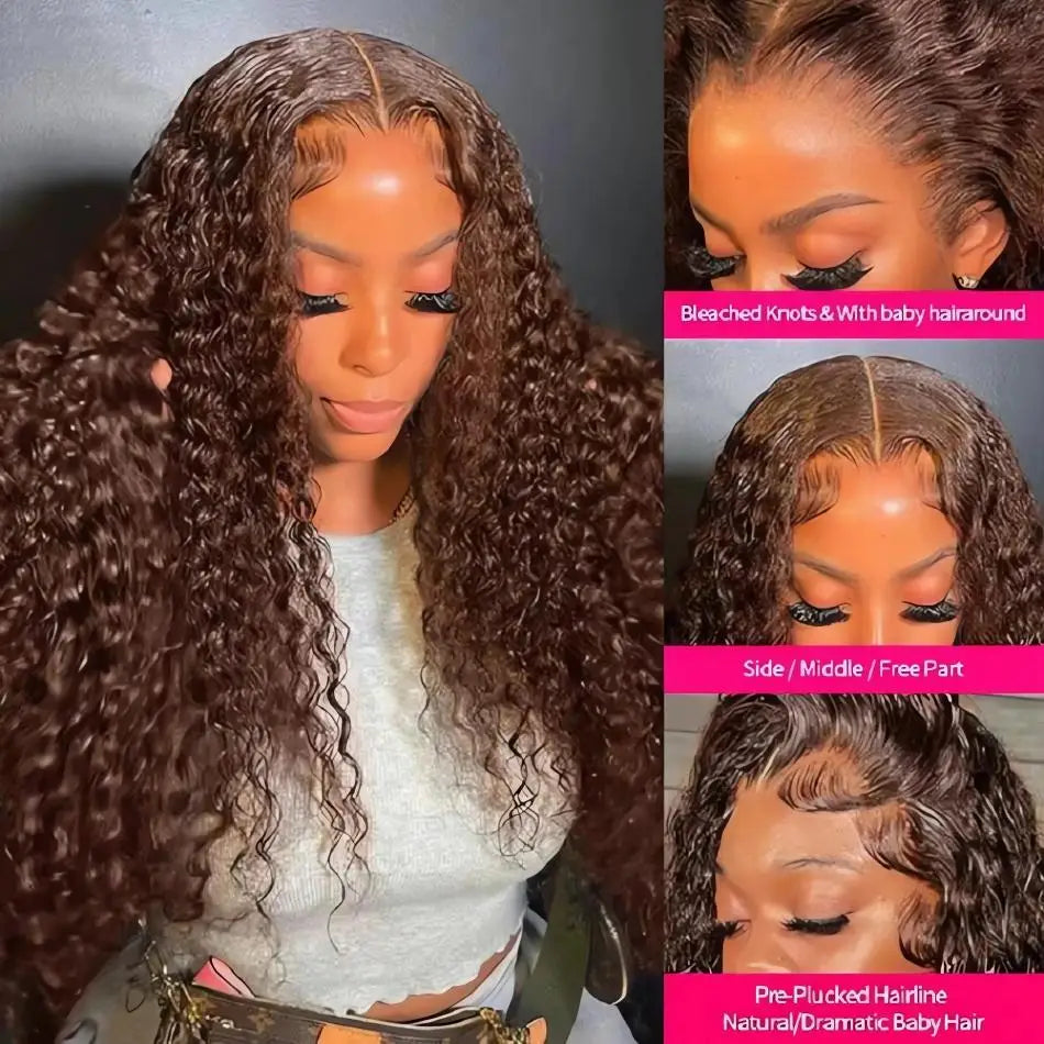 Chocolate Brown Curly Wigs Human Hair 13X4 13X6 Hd Lace Frontal Wig Colored Water Deep Wave Lace Front Wig For Women 30 36 Inch