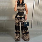 Elegant Women Wide Leg Long Juumpsuit 2024 Spring Summer Fashion Printed Sleeveless Casual Holiday Bodysuits Jumpsuits Trousers
