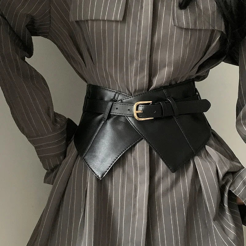 Belt for Women's Fashion with Dress and Coat Design Elastic Waistband Black Versatile Wide Belt Designer Belt