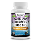 Elderberry - 5000 mg Per Serving, Vitamin C & Zinc, ImmunoBooster for Immune Support, Skin Health, 120 Veggie Capsules