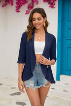 2024 Summer Fashion Ladies Hollow Out Cardigan Boho Tops Women Beach Outwear Casual Three Quarter Sleeve Sunscreen Shirt