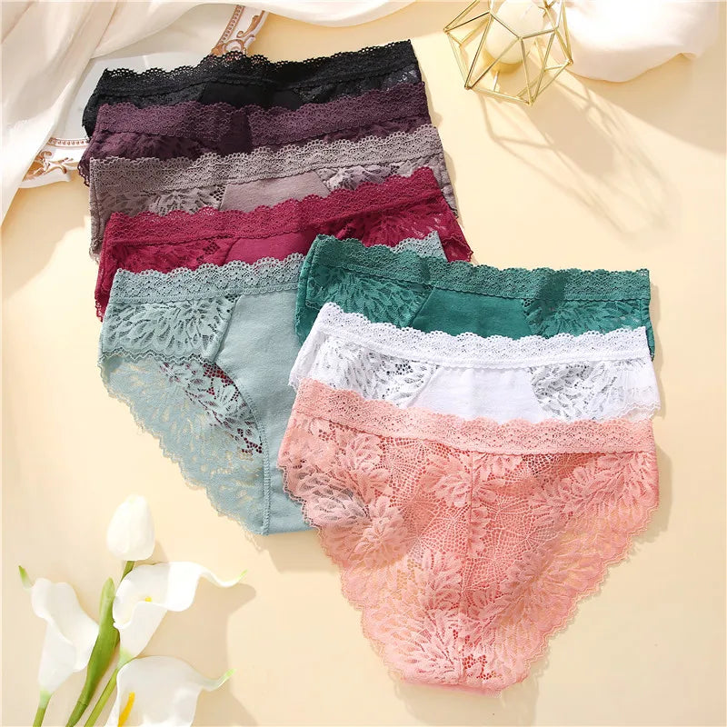 3PCS/Set Sexy Perspective Women Back Lace Panties Patchwork Cotton Underpants Hollow Out Lingerie Underwear Comfortable Briefs
