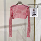 2023 new sexy bright diamond short top Slim thin Ms. hot drill long-sleeved T-shirt sexy leak waist nightclub