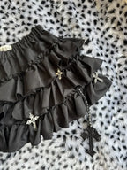 Emo Women Y2K Japanese Goth Elastic Waist Cross Mini Short Skirt High Waist Aesthetic Acubi Ruffle Skirts A-line 2000s Clothes