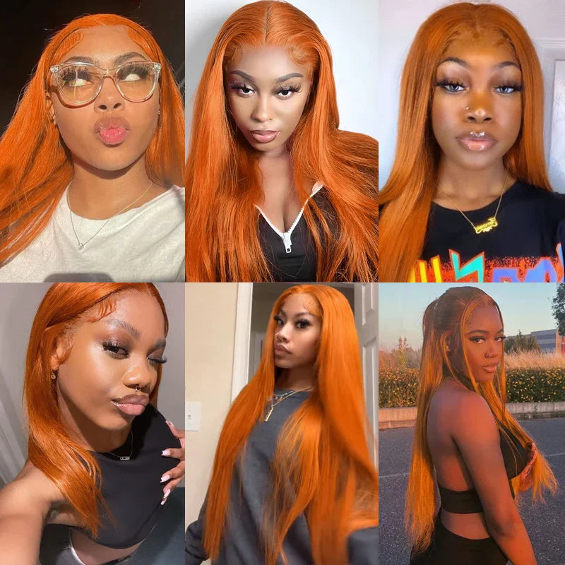 38 Inch Ginger Orange Lace Front Wigs Human Hair 13X6 180% Density Brazilian HD Transparent straight Lace Frontal Wig Human Hair