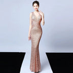 DEERVEADO Elegant V Neck Sequin Evening Dress Long 2025 New Women Mermaid Formal Dress Party Gown Bodycon Maxi Prom Dress