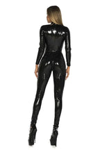 2025 Halloween Women's Wet Look Shiny PU Faux Leather Jumpsuit Suit Long Sleeve Zipper Open Crotch Latex Bodysuit Clubwear