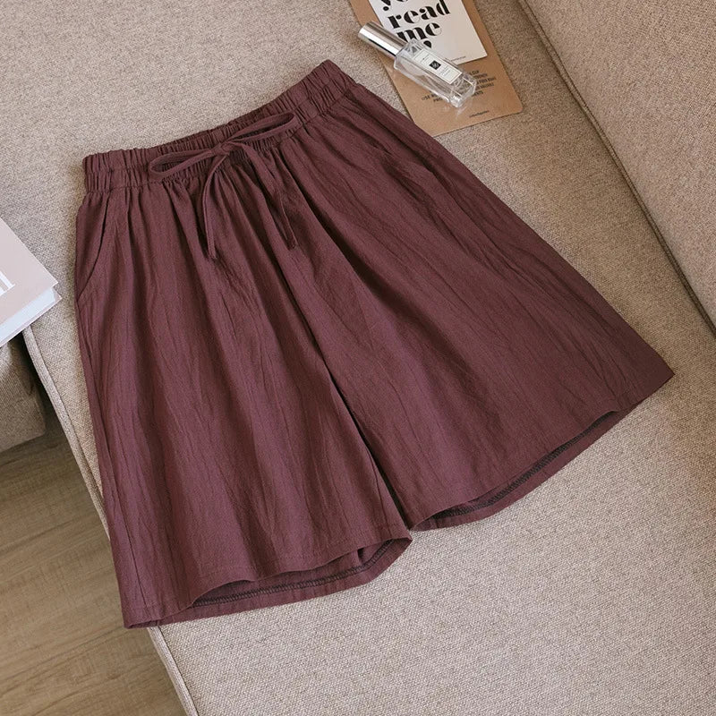2024 Women Cotton Shorts,Summer Casual Solid Two Pockets shorts high waist loose shorts for girls Soft Cool female shorts