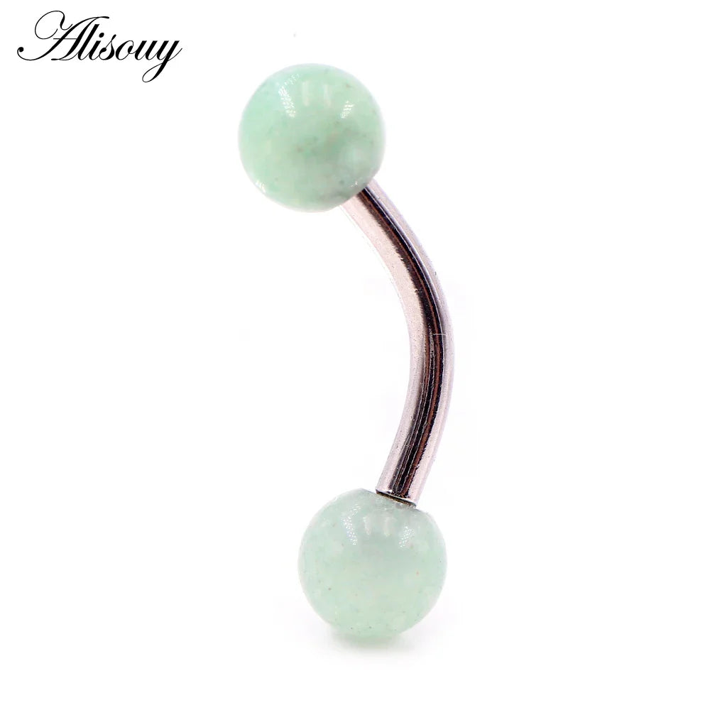 Alisouy 2PCS 14G Stainess Steel 5mm Stone Ball Eyebrow Curved Barbell Lip Ring Snug Daith Helix Earrings Body Piercing Jewelry
