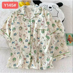 Cute Pink Cloud Cotton Spwear Bear Print Home Clothes Long Sve ort Sve Women's Comfortable Home Suit Summer Thin