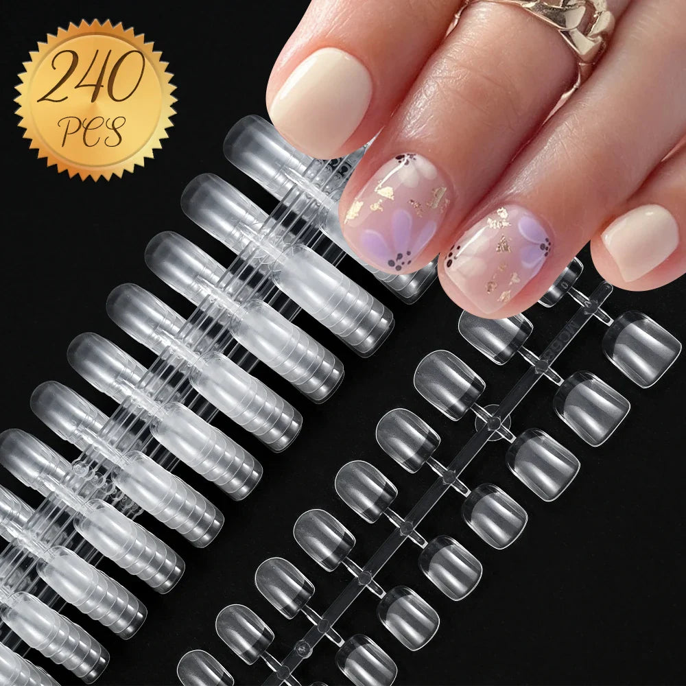 240pcs XS Fake Nails Short Square/Almond False Nail Tips Half Matte Acrylic Square Fingernails DIY For Manicure Extension Tools