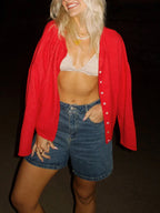 Combhasaki Women's Y2K Chic Solid Color Knitwear Cardigan Fuzzy Long Sleeve Button-down Front Closure Loose Fit Basic Sweaters