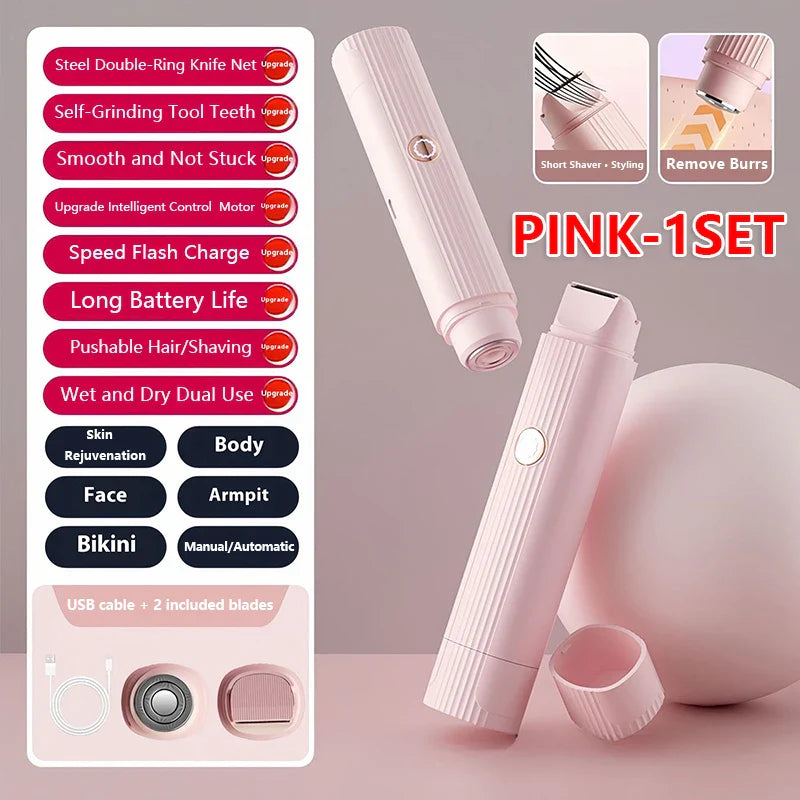 2025 New 2in1 Electric Razor for Women Painless Hair Removal Rechargeable Body Trimmer Underarm Mustache Epilator Shaver