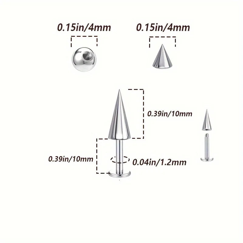 5pcs Spikes Punk Fashion Stainless Steel Lip Stud Earrings For Daily Detachable Replaceable Ball Piercing Jewelry For Men
