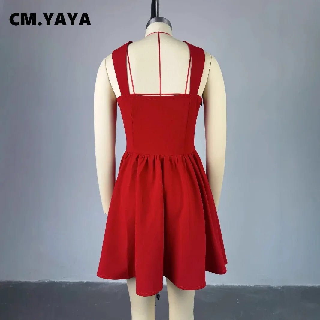 CM.YAYA Women Strapless Sleeveless Pleated Mini Dress 2025 Spring Sweet Sexy Birthday Evening Night Party Vestidos Dresses