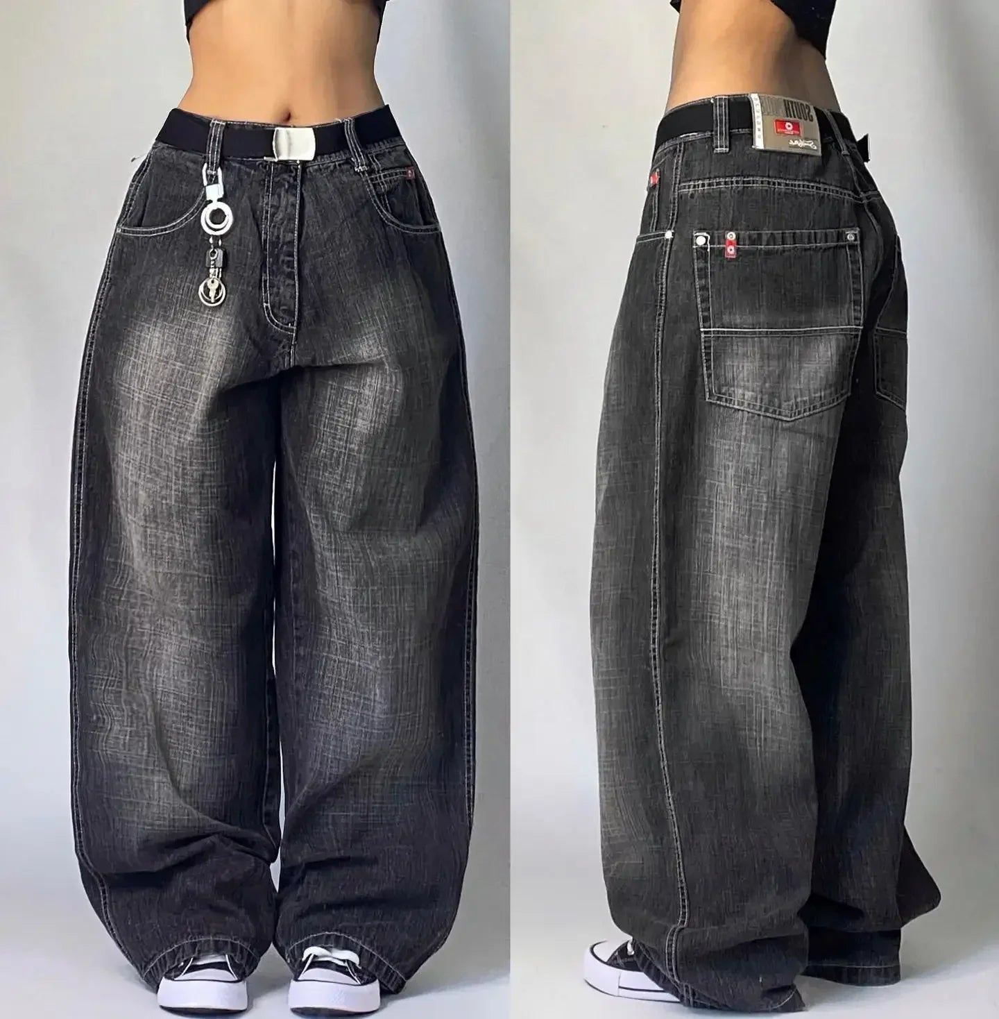 2000s Baggy Jeans Women New Harajuku Hip Hop Wing Print Oversized Jeans Gothic High Waist Wide Leg Pants Men Trousers Streetwear