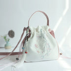 Chinese Style Women's Drawstring Bag Vintage Flower Embroidery Hanfu Handbag Street Fashion Girls Bucket Shape Shoulder Bag