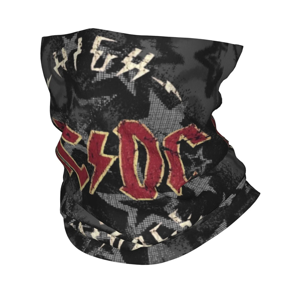 Custom Black AC DC Logo Camouflage Heavy Metal Band Bandana Neck Warmer Women Men Winter Hiking Ski Scarf Gaiter  Face Cover