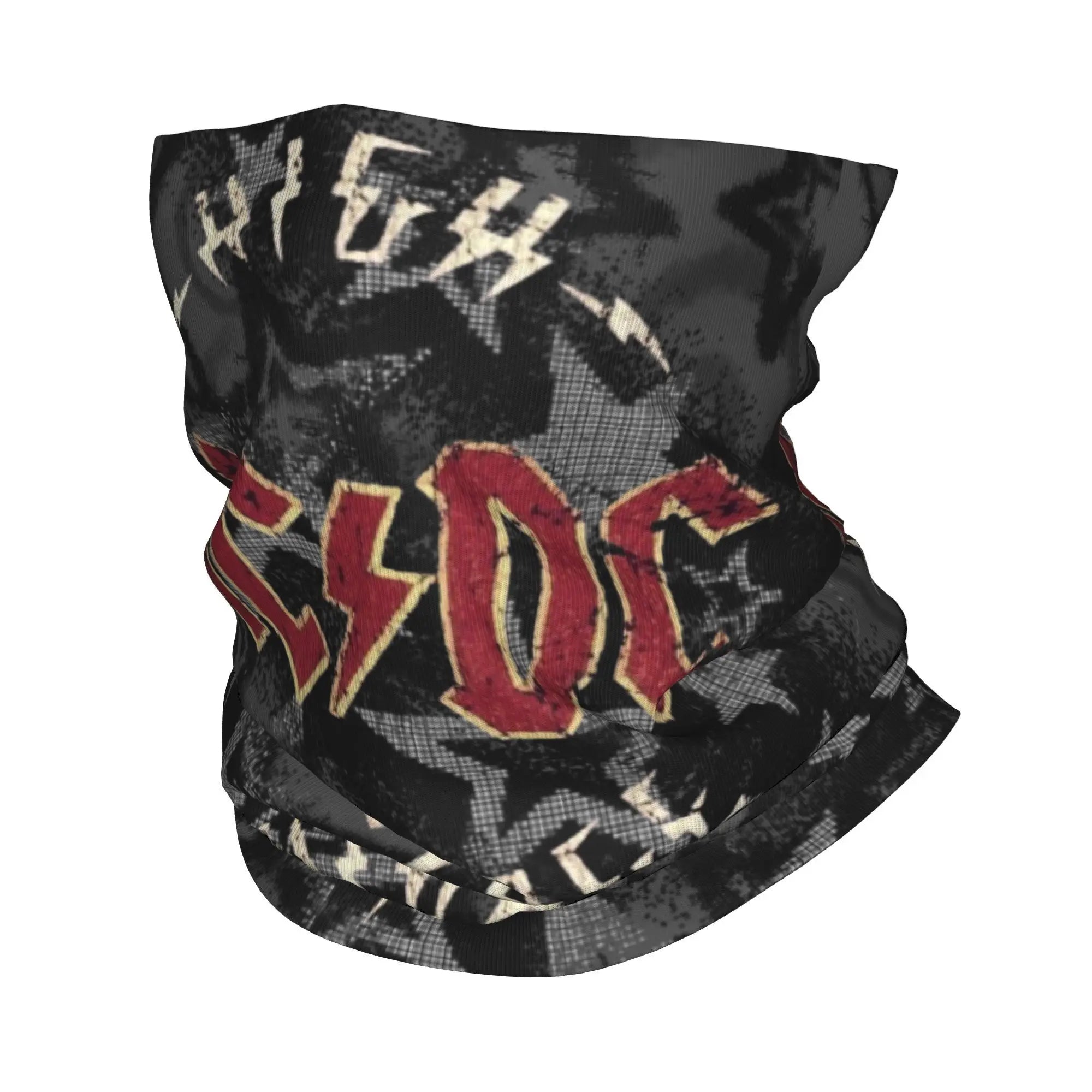 Custom Black AC DC Logo Camouflage Heavy Metal Band Bandana Neck Warmer Women Men Winter Hiking Ski Scarf Gaiter  Face Cover