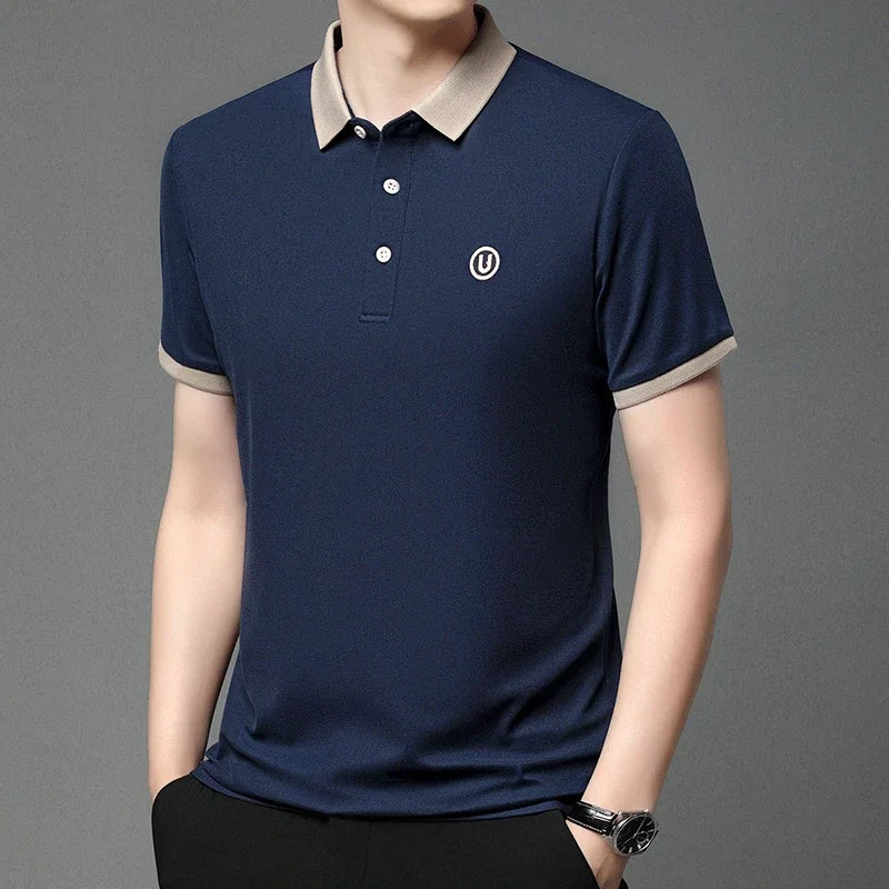2024 Men's New Embroidered Cotton Business Leisure Short Sleeved POLO Shirt Fashion Short Sleeved Comfortable and Breathable Top
