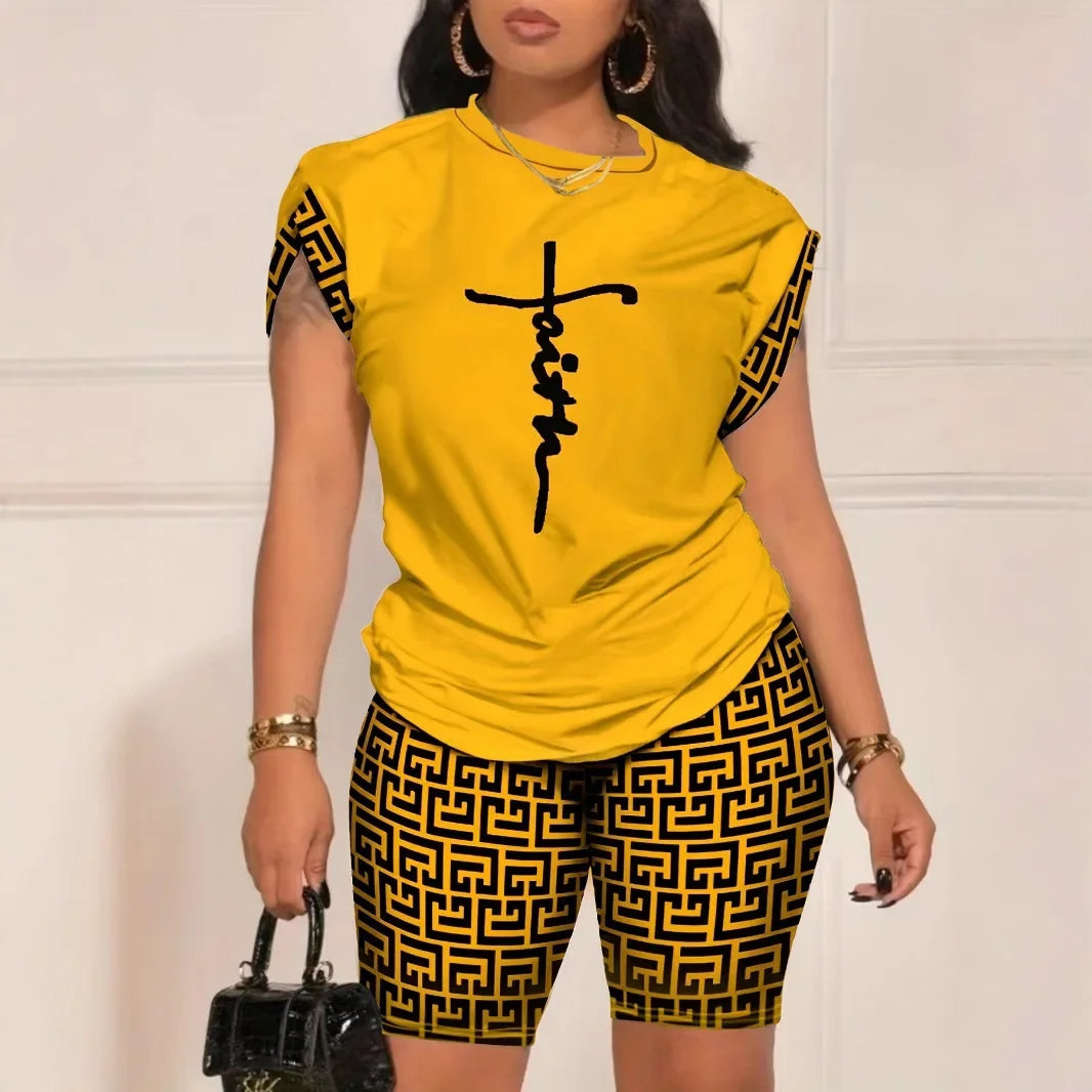 Digital Print round Neck Short Sleeve Women's Suit Summer New Style Elegance Quality Polyester Fiber Skirt Set from Mainland Chi