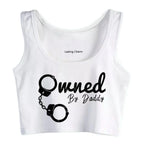 Handcuffs Graphics Owned By Daddy Design Sexy Slim Crop Top Sugar Baby BDSM Kinky Submissive Tank Tops Ageplay Camisole